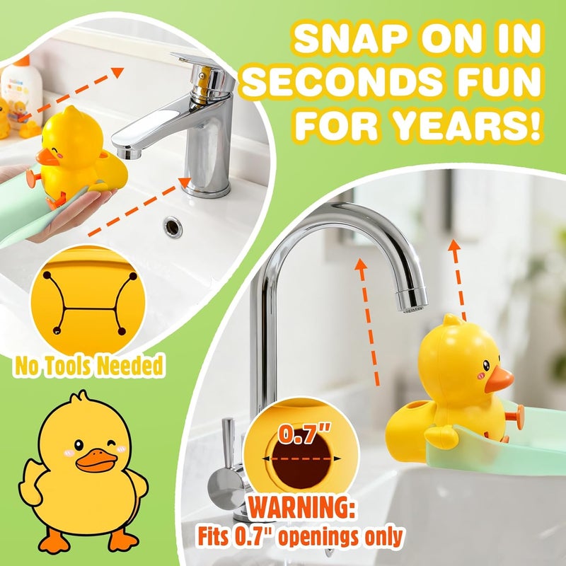 SKYROKU Duck-Tastic Faucet Extender for Toddlers – Kicking Legs Fun! Splash-Proof & Easy Install Sink Extender for Kids (Yellow&Green) - Image 4